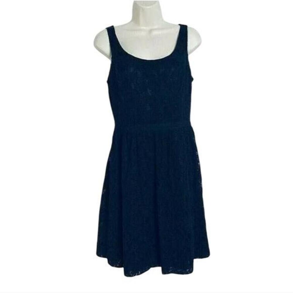 Banana Republic Womens Navy Blue Floral Lace Sleeveless Fit Flare Dress 14 NEW